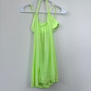 Lululemon Neon Green Strappy Back Athletic Tank Top Built In Bra Size 6 Running
